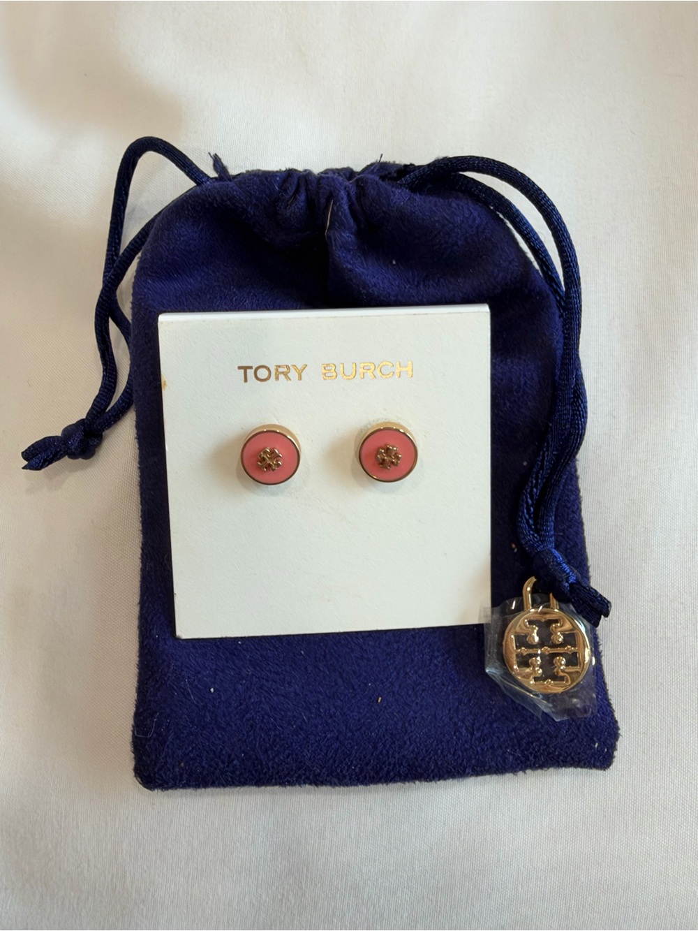 Tory Burch Kira Pink Enamel Circle Logo Stud Earrings